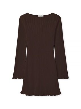 Pleated Long Sleeve Mini Dress in Dark Brown 🤎